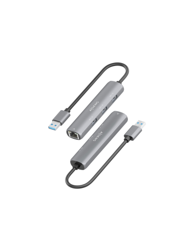 AISENS USB3.0 Dock USB-A A Ethernet Gigabit + Hub 3xUSB-A, Gris, 15cm
