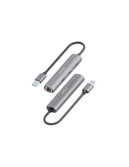 AISENS USB3.0 Dock USB-A A Ethernet Gigabit + Hub 3xUSB-A, Gris, 15cm