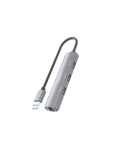 AISENS USB3.0 Dock USB-A A Ethernet Gigabit + Hub 3xUSB-A, Gris, 15cm