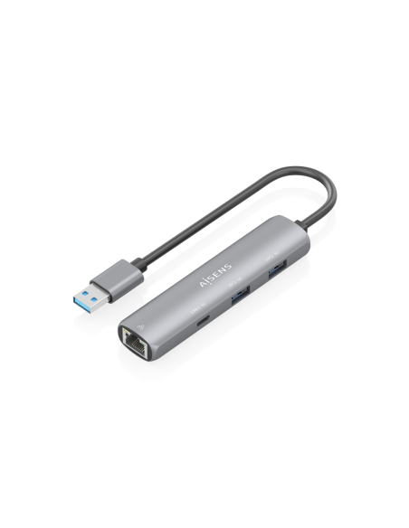 AISENS USB3.0 Dock USB-A A Ethernet Gigabit + Hub 1xUSB-C+2xUSB-A, Gris, 15cm