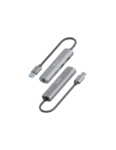AISENS USB3.0 Dock USB-A A Ethernet Gigabit + Hub 1xUSB-C+2xUSB-A, Gris, 15cm