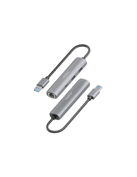 AISENS USB3.0 Dock USB-A A Ethernet Gigabit + Hub 1xUSB-C+2xUSB-A, Gris, 15cm