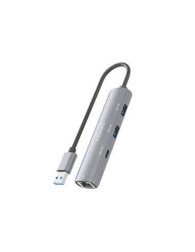 AISENS USB3.0 Dock USB-A A Ethernet Gigabit + Hub 1xUSB-C+2xUSB-A, Gris, 15cm