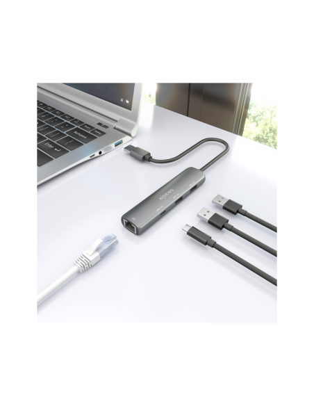 AISENS USB3.0 Dock USB-A A Ethernet Gigabit + Hub 1xUSB-C+2xUSB-A, Gris, 15cm
