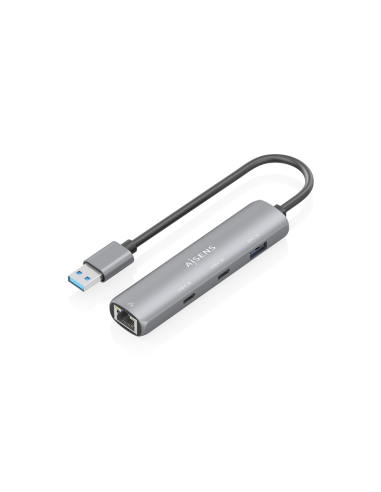 AISENS USB3.0 Dock USB-A A Ethernet Gigabit + Hub 2xUSB-C+1xUSB-A, Gris, 15cm