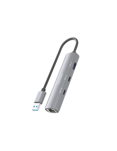 AISENS USB3.0 Dock USB-A A Ethernet Gigabit + Hub 2xUSB-C+1xUSB-A, Gris, 15cm