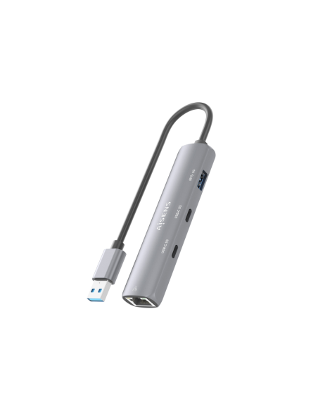 AISENS USB3.0 Dock USB-A A Ethernet Gigabit + Hub 2xUSB-C+1xUSB-A, Gris, 15cm