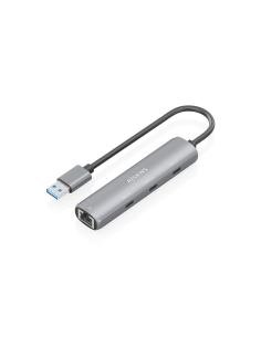 AISENS USB3.0 Dock USB-A A Ethernet Gigabit + Hub 3xUSB-C, Gris, 15cm