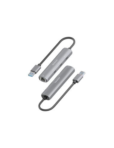 AISENS USB3.0 Dock USB-A A Ethernet Gigabit + Hub 3xUSB-C, Gris, 15cm