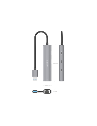 AISENS USB3.0 Dock USB-A A Ethernet Gigabit + Hub 3xUSB-C, Gris, 15cm