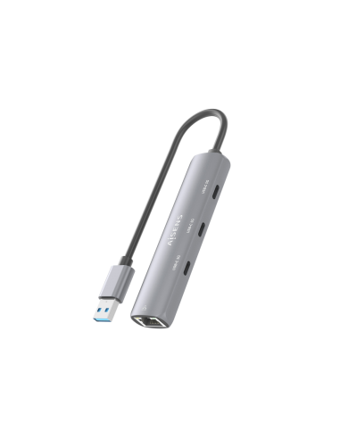 AISENS USB3.0 Dock USB-A A Ethernet Gigabit + Hub 3xUSB-C, Gris, 15cm