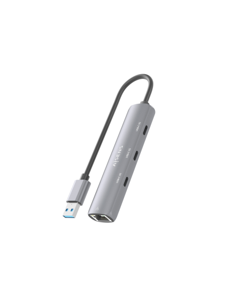 AISENS USB3.0 Dock USB-A A Ethernet Gigabit + Hub 3xUSB-C, Gris, 15cm