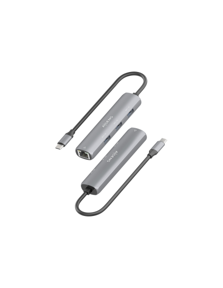 AISENS Dock USB-C A Ethernet Gigabit + Hub 3xUSB-A, Gris, 15cm