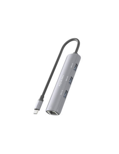 AISENS Dock USB-C A Ethernet Gigabit + Hub 3xUSB-A, Gris, 15cm