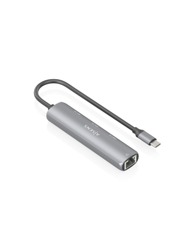 AISENS Dock USB-C A Ethernet Gigabit + Hub 1xUSB-C+2xUSB-A, Gris, 15cm