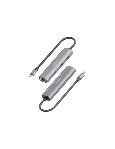 AISENS Dock USB-C A Ethernet Gigabit + Hub 1xUSB-C+2xUSB-A, Gris, 15cm