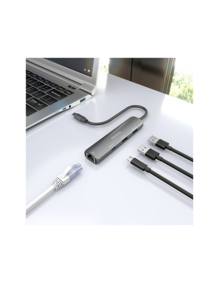 AISENS Dock USB-C A Ethernet Gigabit + Hub 1xUSB-C+2xUSB-A, Gris, 15cm
