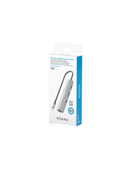 AISENS Dock USB-C A Ethernet Gigabit + Hub 1xUSB-C+2xUSB-A, Gris, 15cm