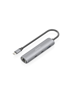 AISENS Dock USB-C A Ethernet Gigabit + Hub 2xUSB-C+1xUSB-A, Gris, 15cm 2