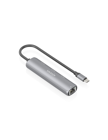 AISENS Dock USB-C A Ethernet Gigabit + Hub 2xUSB-C+1xUSB-A, Gris, 15cm