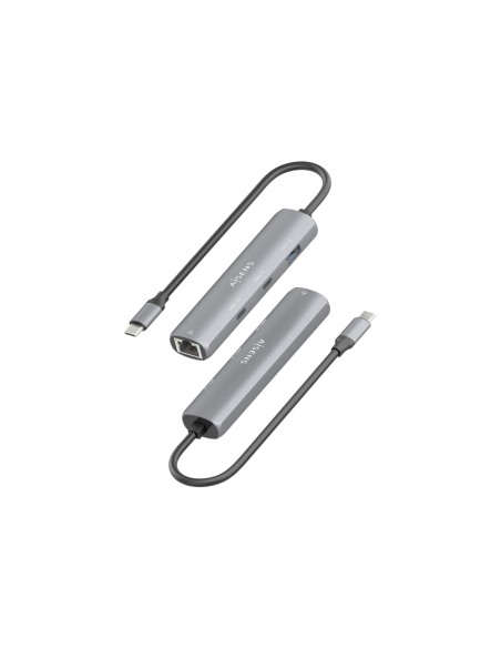 AISENS Dock USB-C A Ethernet Gigabit + Hub 2xUSB-C+1xUSB-A, Gris, 15cm