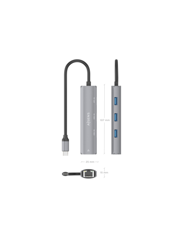 AISENS Dock USB-C A Ethernet Gigabit + Hub 2xUSB-C+1xUSB-A, Gris, 15cm