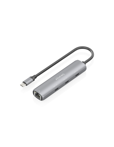AISENS Dock USB-C A Ethernet Gigabit + Hub 3xUSB-C, Gris, 15cm