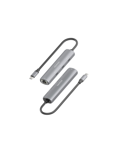 AISENS Dock USB-C A Ethernet Gigabit + Hub 3xUSB-C, Gris, 15cm