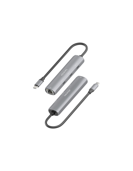 AISENS Dock USB-C A Ethernet Gigabit + Hub 3xUSB-C, Gris, 15cm