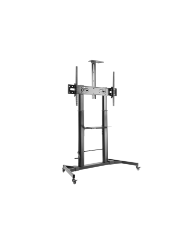 AISENS Soporte de Suelo ECO con Ruedas y Manivela, Bandeja para DVD y Soporte de Cámara para Monitor/TV 100Kg de 60-100, Negro