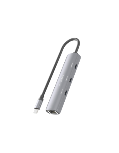 AISENS Dock USB-C A Ethernet Gigabit + Hub 3xUSB-C, Gris, 15cm