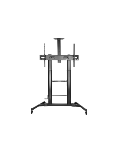 AISENS Soporte de Suelo ECO con Ruedas y Manivela, Bandeja para DVD y Soporte de Cámara para Monitor/TV 100Kg de 60-100, Negro