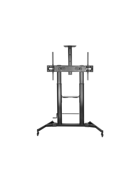 AISENS Soporte de Suelo ECO con Ruedas y Manivela, Bandeja para DVD y Soporte de Cámara para Monitor/TV 100Kg de 60-100, Negro