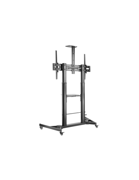 AISENS Soporte de Suelo ECO con Ruedas y Manivela, Bandeja para DVD y Soporte de Cámara para Monitor/TV 100Kg de 60-100, Negro