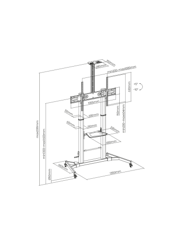 AISENS Soporte de Suelo ECO con Ruedas y Manivela, Bandeja para DVD y Soporte de Cámara para Monitor/TV 100Kg de 60-100, Negro
