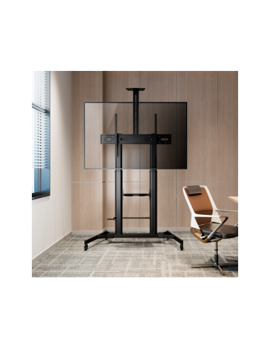 AISENS Soporte de Suelo ECO con Ruedas y Manivela, Bandeja para DVD y Soporte de Cámara para Monitor/TV 100Kg de 60-100, Negro