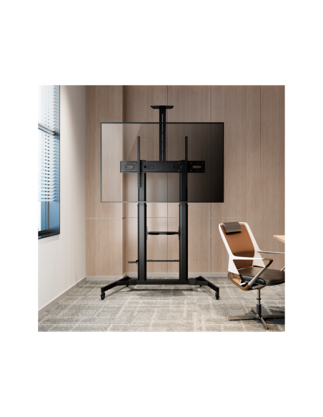 AISENS Soporte de Suelo ECO con Ruedas y Manivela, Bandeja para DVD y Soporte de Cámara para Monitor/TV 100Kg de 60-100, Negro