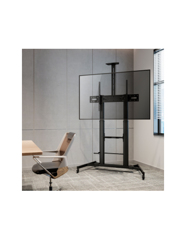 AISENS Soporte de Suelo ECO con Ruedas y Manivela, Bandeja para DVD y Soporte de Cámara para Monitor/TV 100Kg de 60-100, Negro