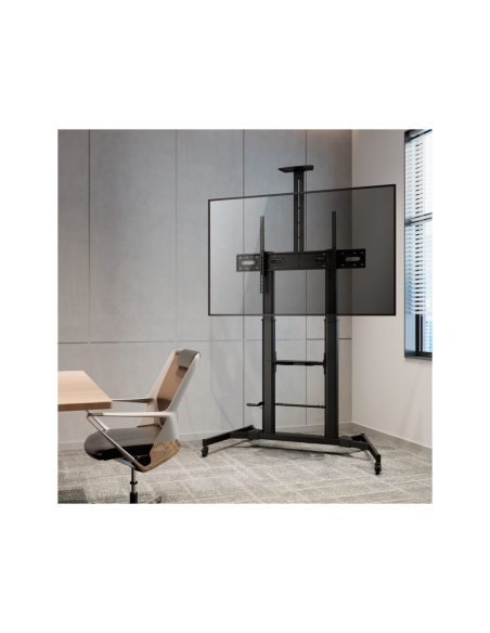 AISENS Soporte de Suelo ECO con Ruedas y Manivela, Bandeja para DVD y Soporte de Cámara para Monitor/TV 100Kg de 60-100, Negro
