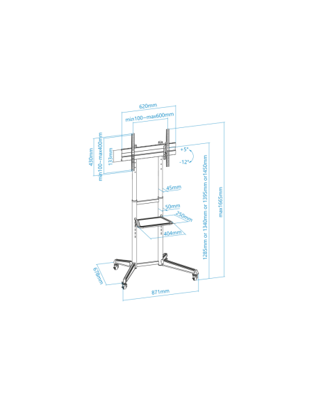 TooQ RAMSÉS Soporte de Suelo con Ruedas para Pantallas 37"- 70", Negro