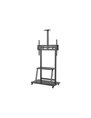 AISENS Soporte de Suelo ECO con Rueda, Bandeja para DVD y Soporte de Cámara para Monitor/TV 150Kg de 37-100, Negro
