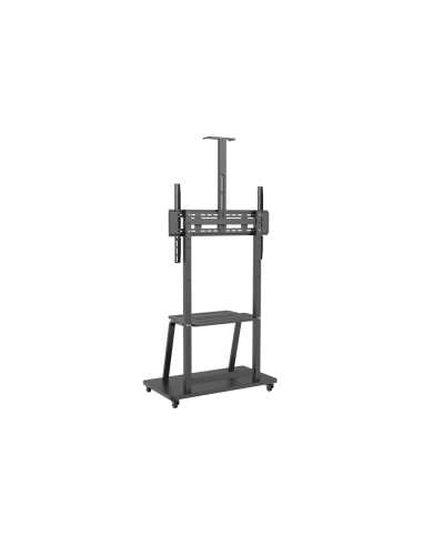 AISENS Soporte de Suelo ECO con Rueda, Bandeja para DVD y Soporte de Cámara para Monitor/TV 150Kg de 37-100, Negro