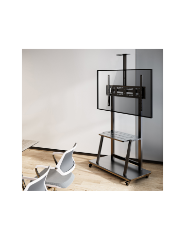 AISENS Soporte de Suelo ECO con Rueda, Bandeja para DVD y Soporte de Cámara para Monitor/TV 150Kg de 37-100, Negro