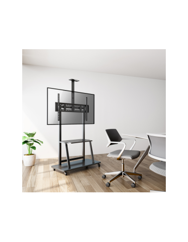 AISENS Soporte de Suelo ECO con Rueda, Bandeja para DVD y Soporte de Cámara para Monitor/TV 150Kg de 37-100, Negro