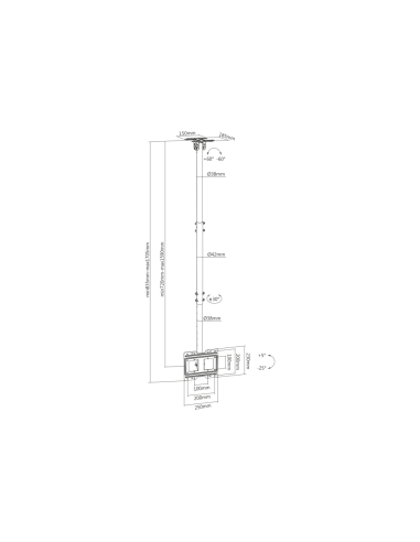 AISENS Soporte de techo giratorio, inclinable, extensible para monitor/TV 50kg de 23”-43”, Negro
