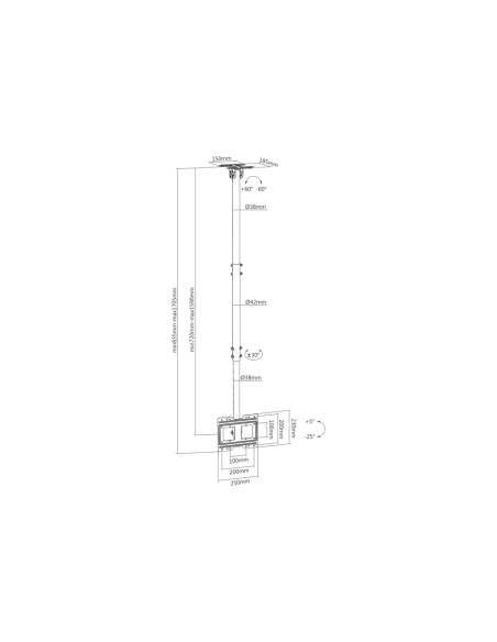 AISENS Soporte de techo giratorio, inclinable, extensible para monitor/TV 50kg de 23”-43”, Negro