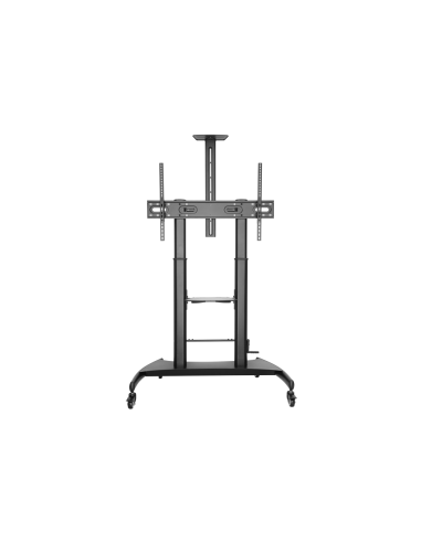 AISENS Soporte de Suelo ECO con Ruedas y Manivela, Bandeja para DVD y Soporte de Cámara para Monitor/TV 100Kg de 60-100, Negro