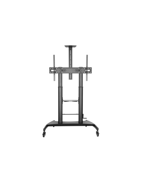 AISENS Soporte de Suelo ECO con Ruedas y Manivela, Bandeja para DVD y Soporte de Cámara para Monitor/TV 100Kg de 60-100, Negro