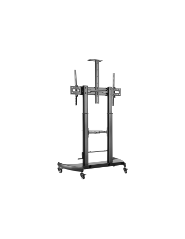 AISENS Soporte de Suelo ECO con Ruedas y Manivela, Bandeja para DVD y Soporte de Cámara para Monitor/TV 100Kg de 60-100, Negro