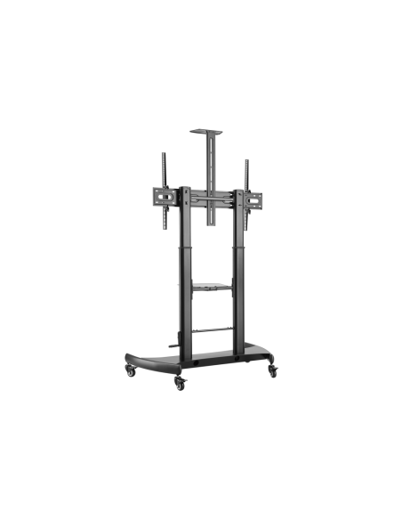 AISENS Soporte de Suelo ECO con Ruedas y Manivela, Bandeja para DVD y Soporte de Cámara para Monitor/TV 100Kg de 60-100, Negro